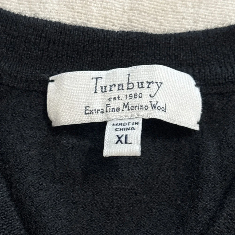 Turnbury Mens Sweater Vest Extra Fine Merino Wool‎ Size XL Black V Neck Office